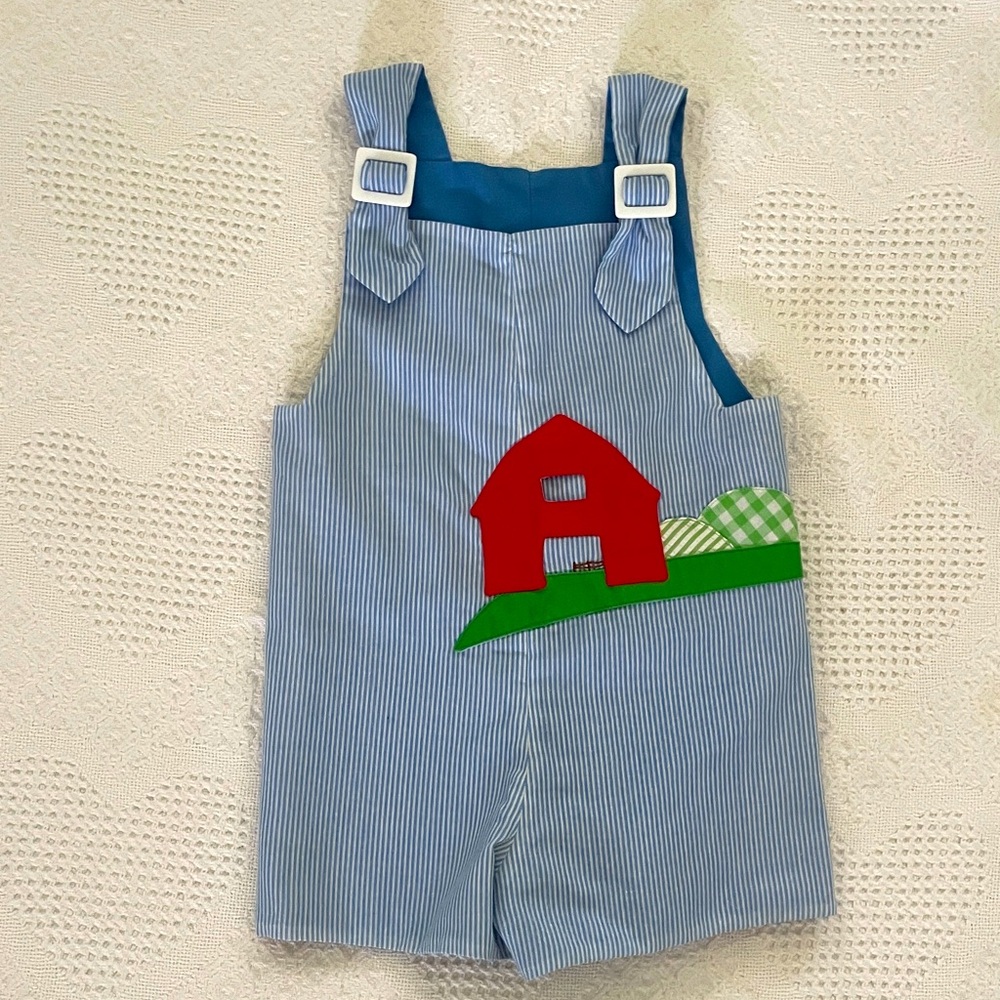 Handmade Vintage Baby Romper Reversible Appliqué One Piece Sunsuit Overalls Boy